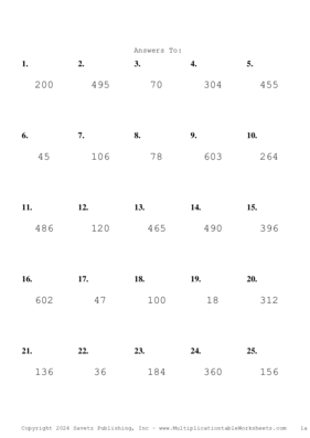 Two by One Digit Problem Set AM Answers