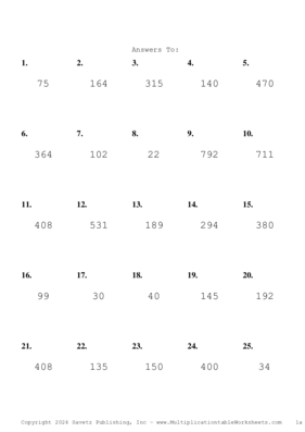 Two by One Digit Problem Set AN Answers